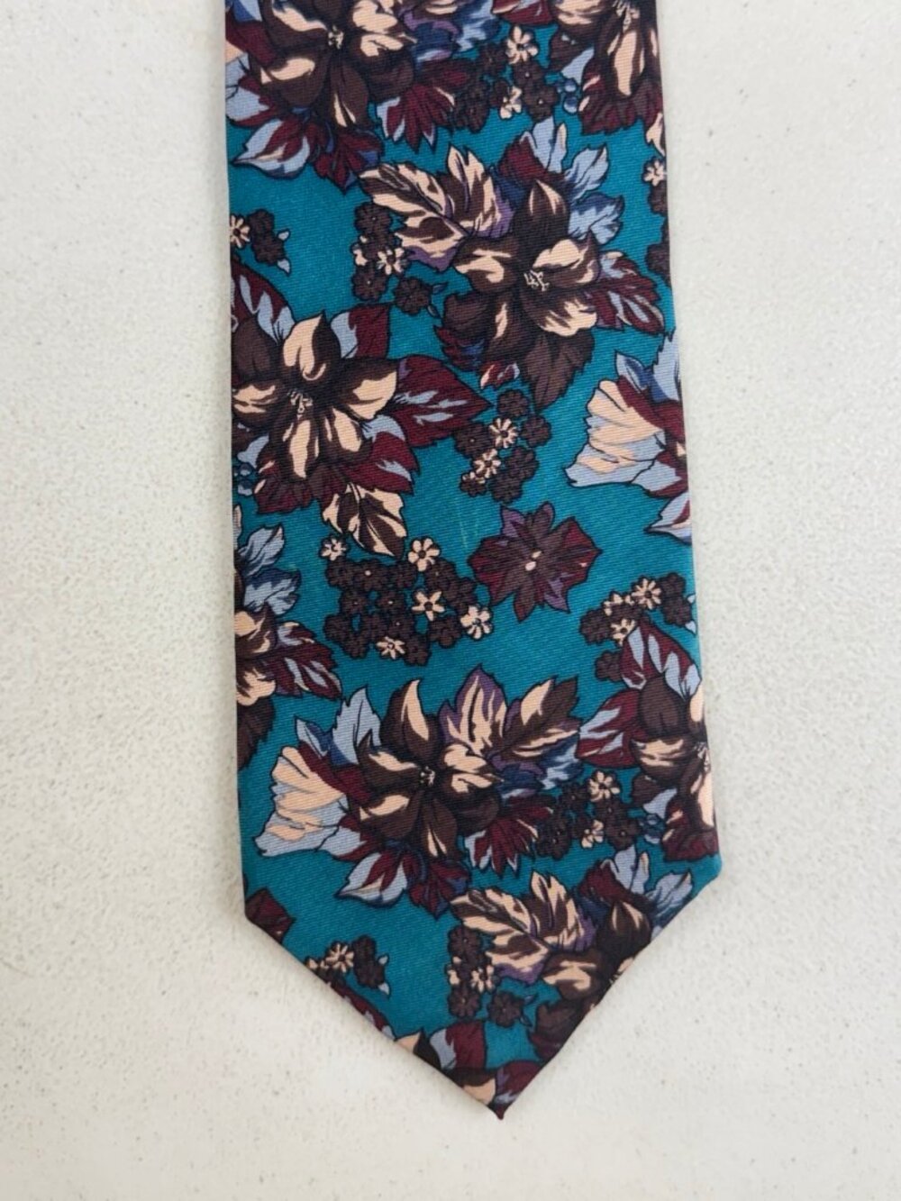 Vintage Teal Floral Silk Tie 1970s Bill Blass Necktie Flower Print Mens Neckwear